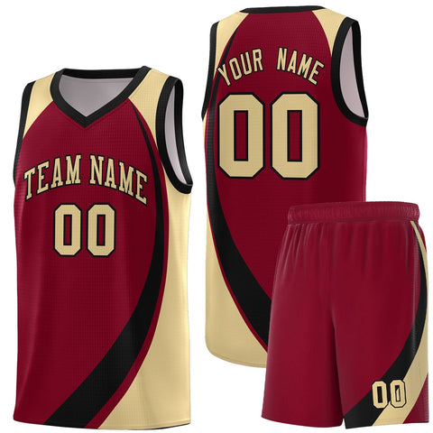 Custom Crimson White-Khaki Color Block Sports Uniform Basketball Jersey