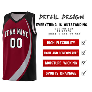 Custom Crimson Gray-Black Color Block Sports Uniform Basketball Jersey