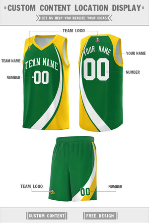 Custom Kelly Green White-Gold Color Block Sports Uniform Basketball Jersey