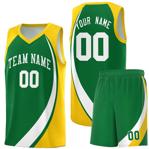 Custom Kelly Green White-Gold Color Block Sports Uniform Basketball Jersey