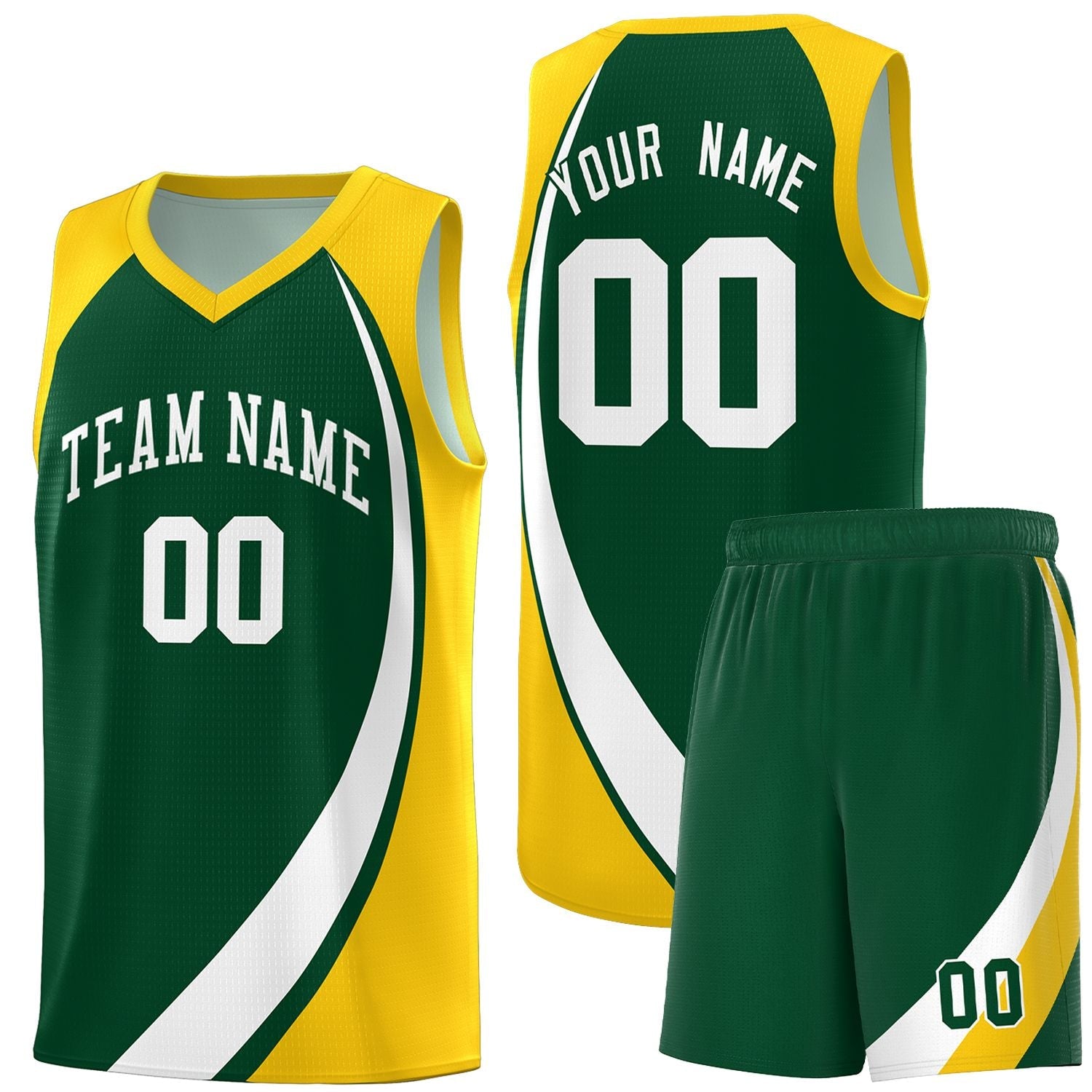 Custom Green White-Gold Color Block Sports Uniform Basketball Jersey