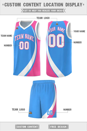 Custom Powder Blue White-Pink Color Block Sports Uniform Basketball Jersey