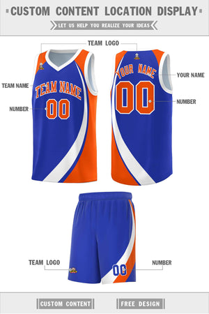 Custom Royal White-Orange Color Block Sports Uniform Basketball Jersey