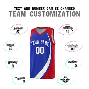 Custom Royal White-Red Color Block Sports Uniform Basketball Jersey