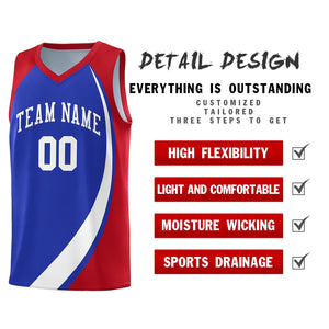 Custom Royal White-Red Color Block Sports Uniform Basketball Jersey