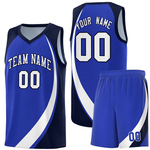 Custom Royal White-Navy Color Block Sports Uniform Basketball Jersey