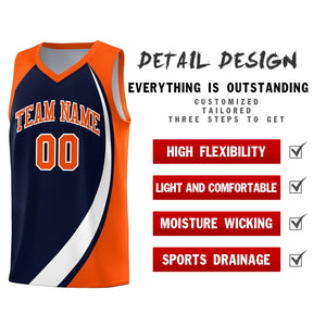 Custom Navy White-Orange Color Block Sports Uniform Basketball Jersey