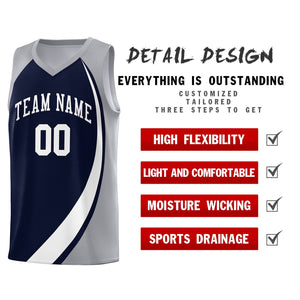 Custom Navy White-Gray Color Block Sports Uniform Basketball Jersey