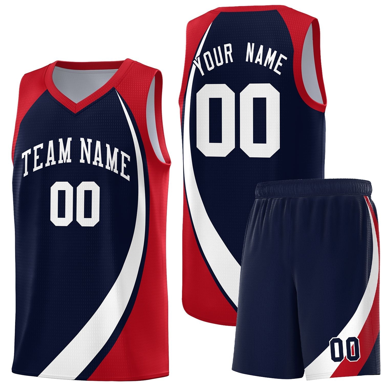 Custom Navy White-Red Color Block Sports Uniform Basketball Jersey