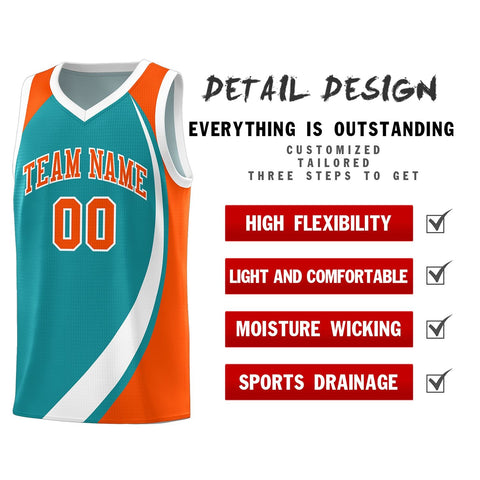 Custom Aqua White-Orange Color Block Sports Uniform Basketball Jersey