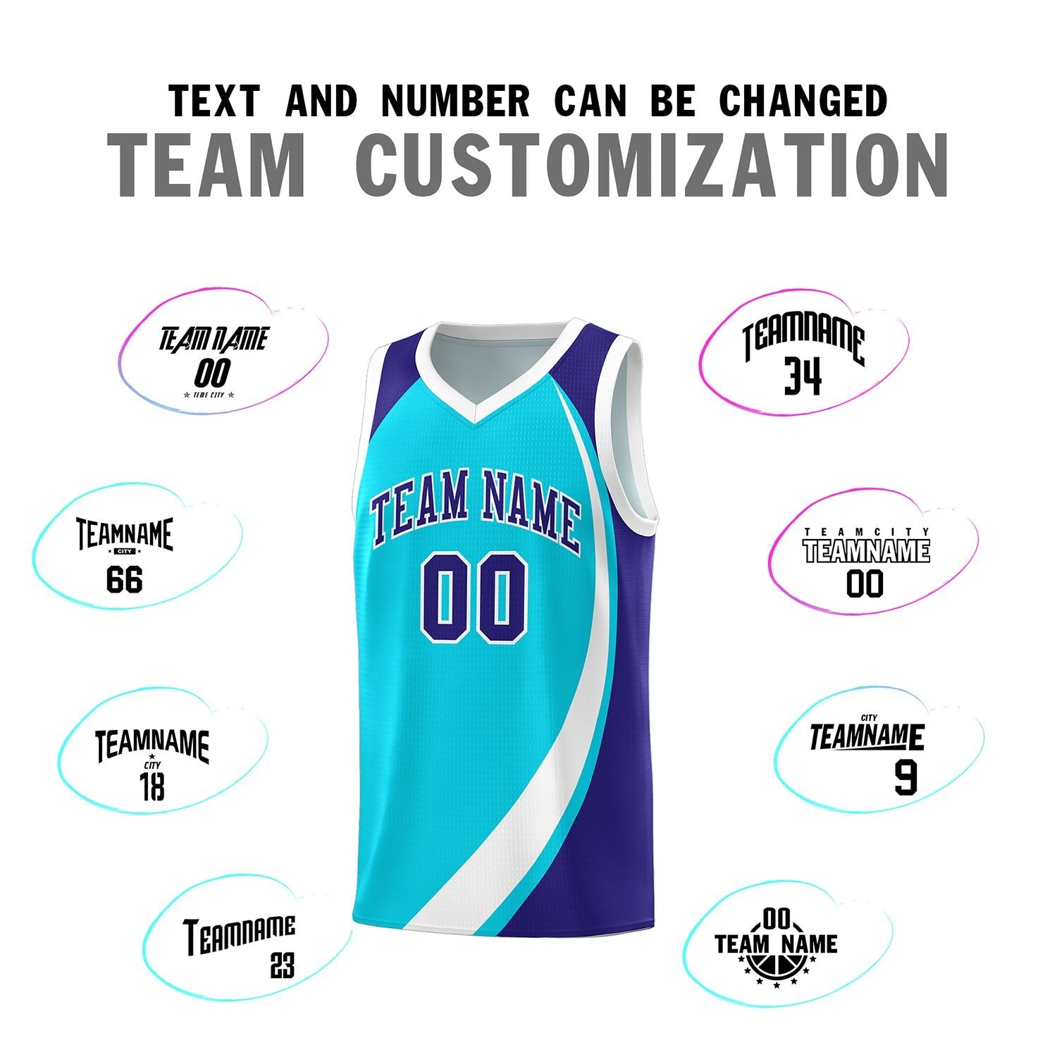 Custom Sky Blue White-Violet Color Block Sports Uniform Basketball Jersey