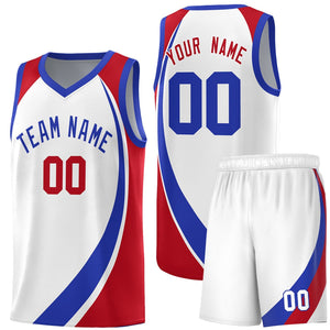 Custom White Royal-Red Color Block Sports Uniform Basketball Jersey