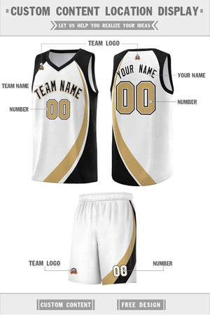 Custom White Old Gold-Black Color Block Sports Uniform Basketball Jersey