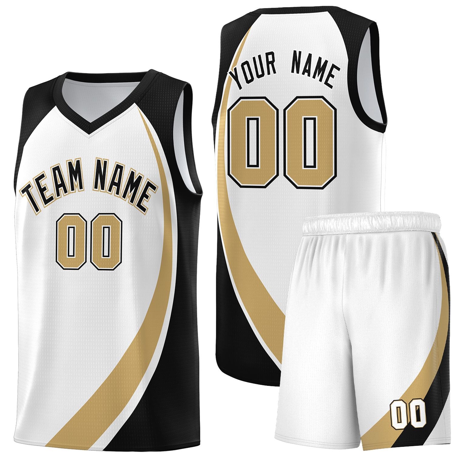 Custom White Old Gold-Black Color Block Sports Uniform Basketball Jersey