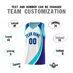 Custom White Sky Blue-Violet Color Block Sports Uniform Basketball Jersey