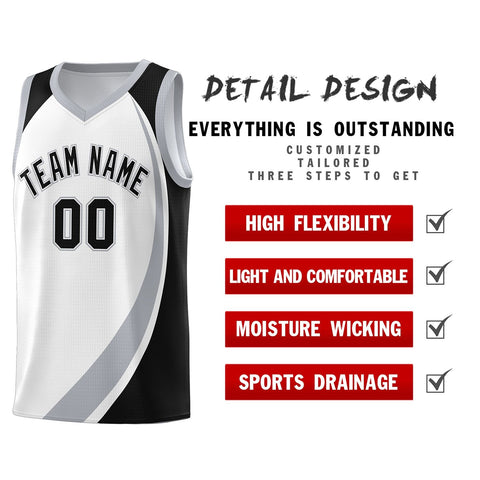 Custom White Gray-Black Color Block Sports Uniform Basketball Jersey