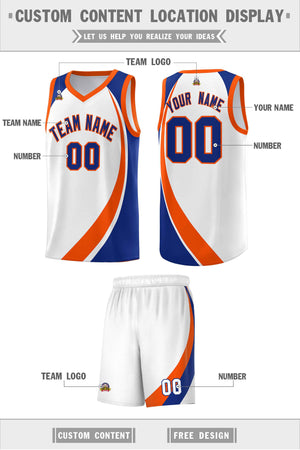 Custom White Orange-Royal Color Block Sports Uniform Basketball Jersey