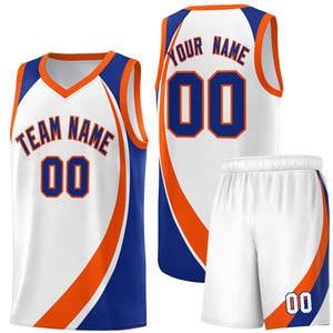 Custom White Orange-Royal Color Block Sports Uniform Basketball Jersey