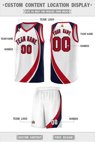 Custom White Red-Navy Color Block Sports Uniform Basketball Jersey