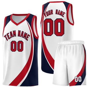 Custom White Red-Navy Color Block Sports Uniform Basketball Jersey