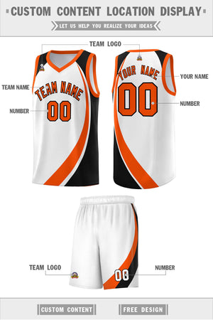 Custom White Orange-Black Color Block Sports Uniform Basketball Jersey