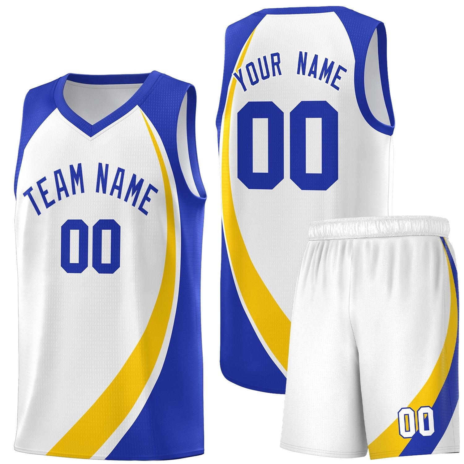 Custom White Gold-Royal Color Block Sports Uniform Basketball Jersey