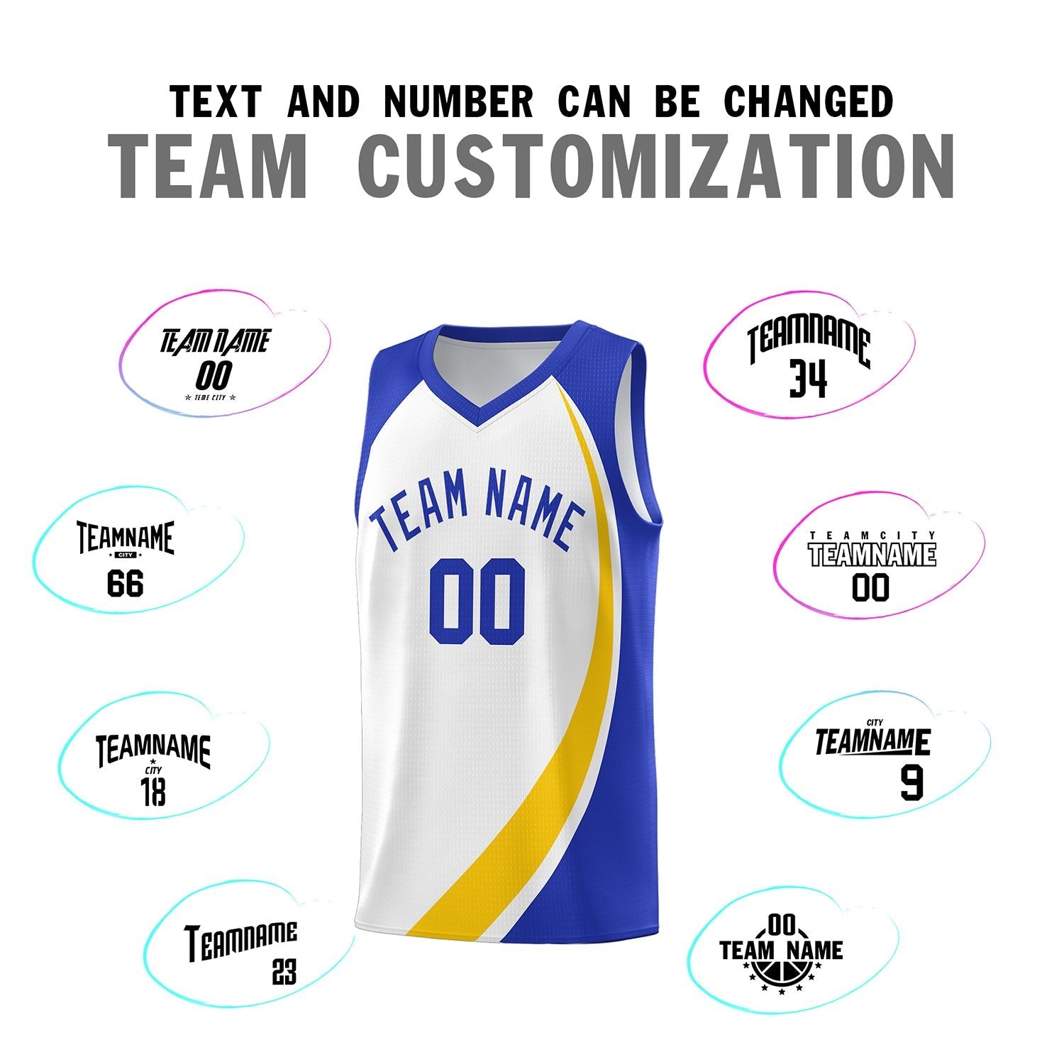 Custom White Gold-Royal Color Block Sports Uniform Basketball Jersey