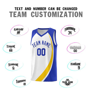 Custom White Gold-Royal Color Block Sports Uniform Basketball Jersey