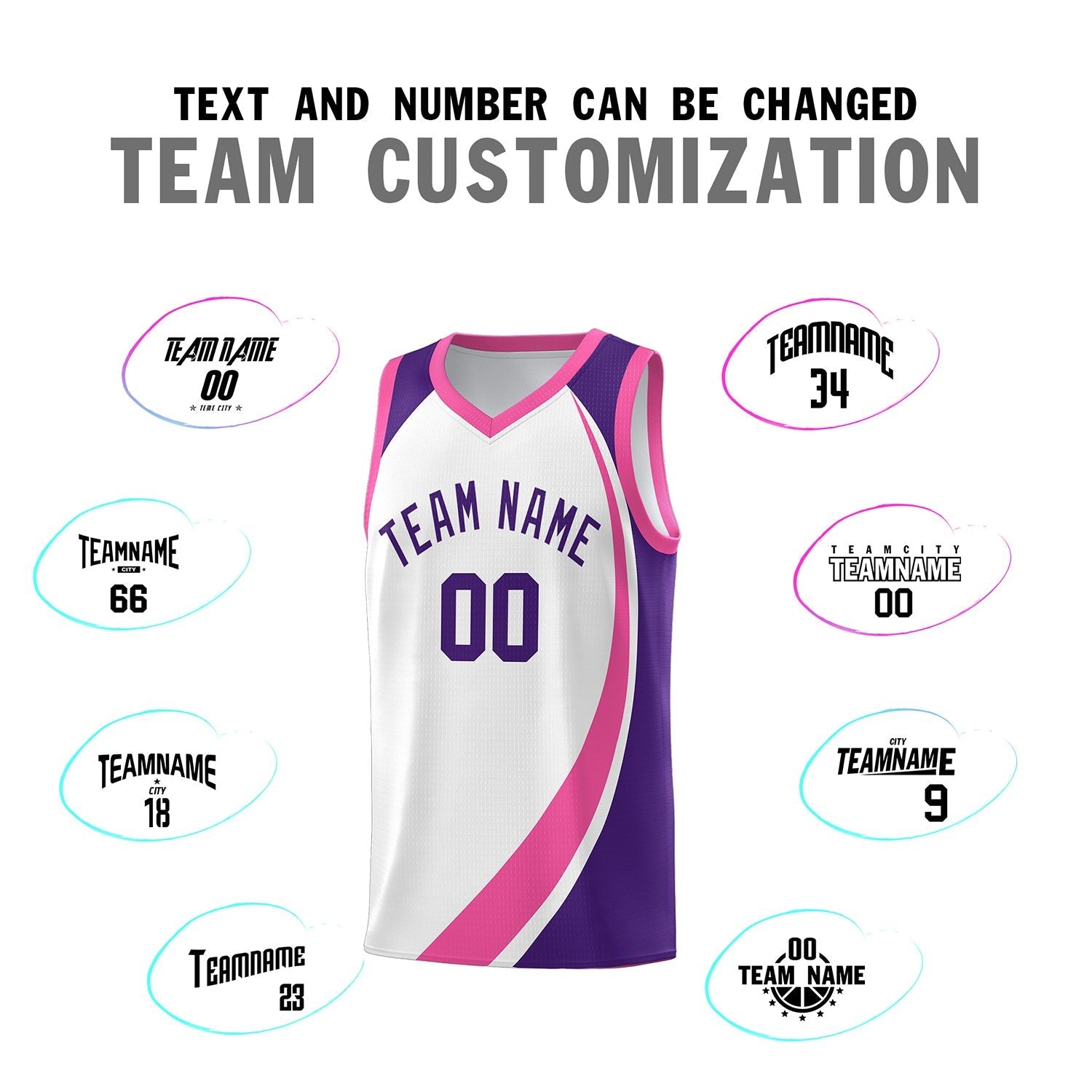 Custom White Pink-Purple Color Block Sports Uniform Basketball Jersey