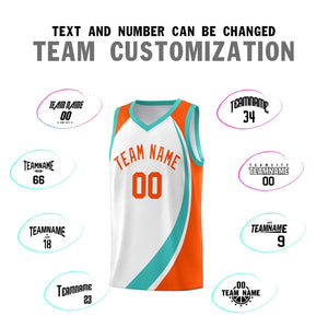 Custom White Aqua-Orange Color Block Sports Uniform Basketball Jersey