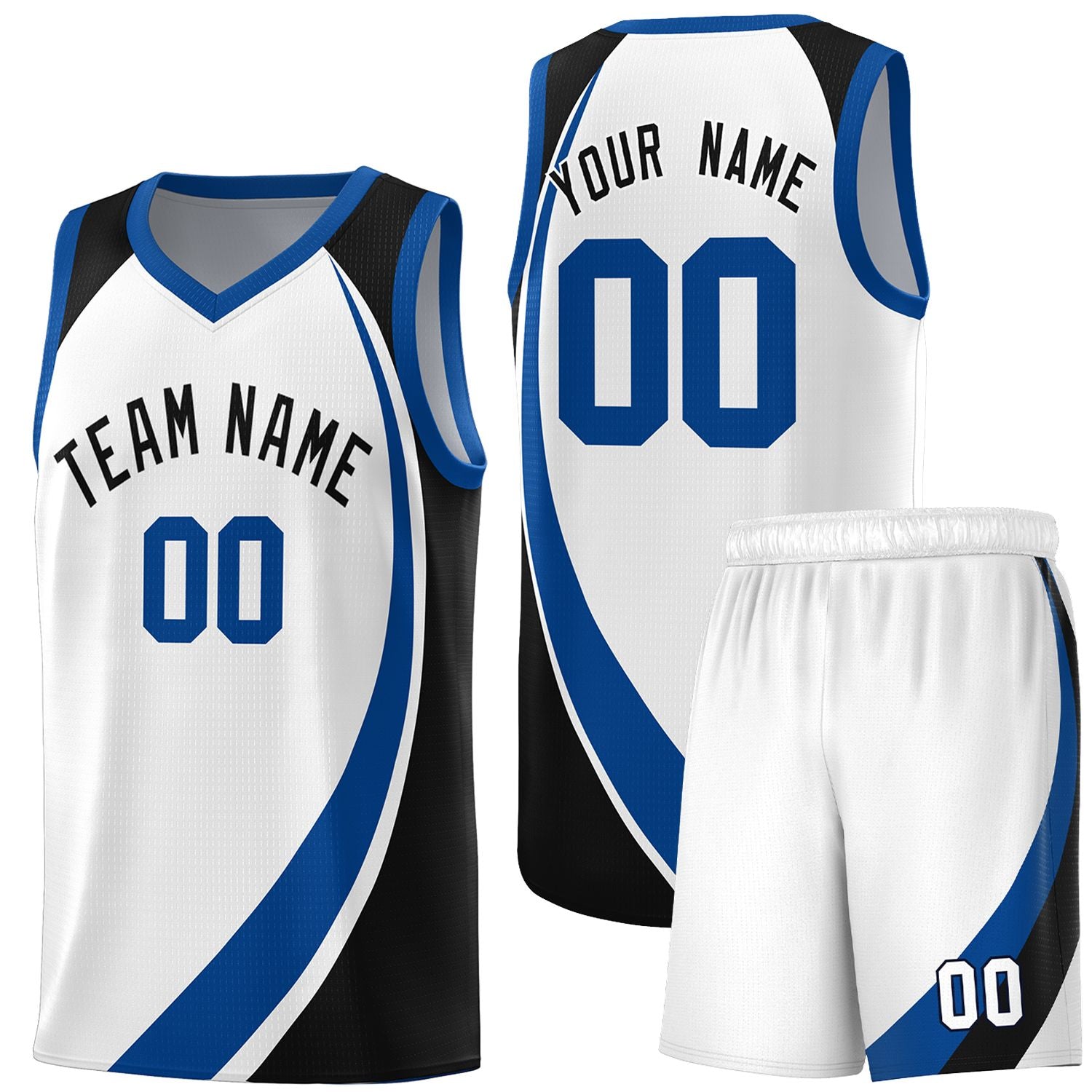 Custom White Royal-Navy Color Block Sports Uniform Basketball Jersey