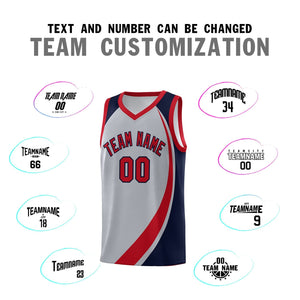 Custom Gray Red-Navy Color Block Sports Uniform Basketball Jersey