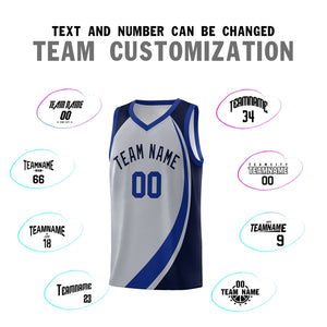 Custom Gray Royal-Navy Color Block Sports Uniform Basketball Jersey