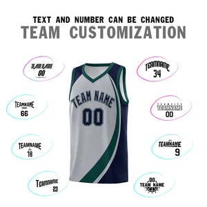 Custom Gray Midnight Green-Navy Color Block Sports Uniform Basketball Jersey