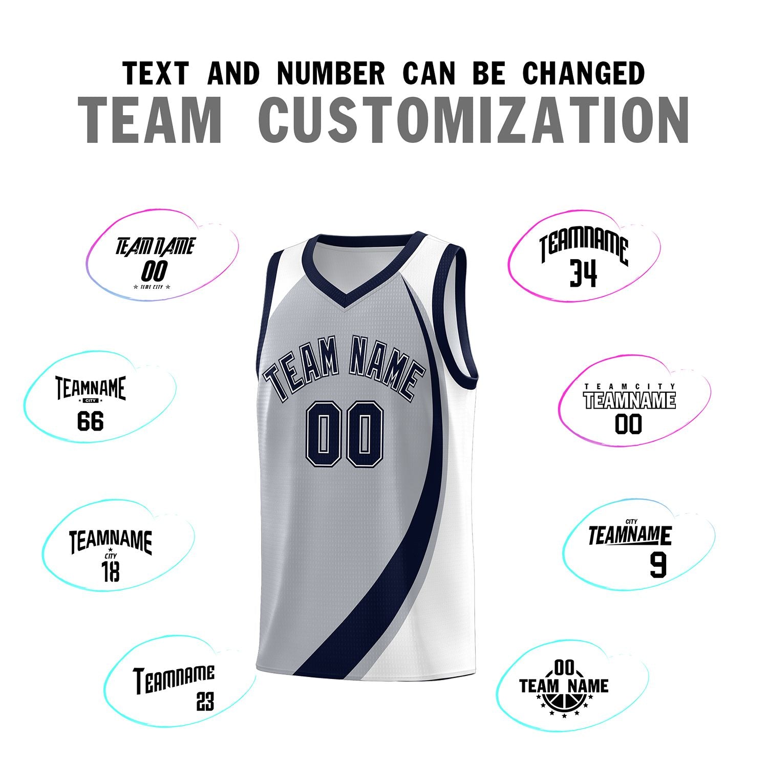 Custom Gray Navy-White Color Block Sports Uniform Basketball Jersey