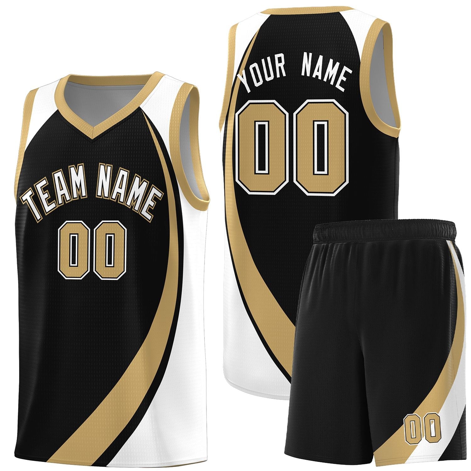 Custom Black Old Gold-White Color Block Sports Uniform Basketball Jersey