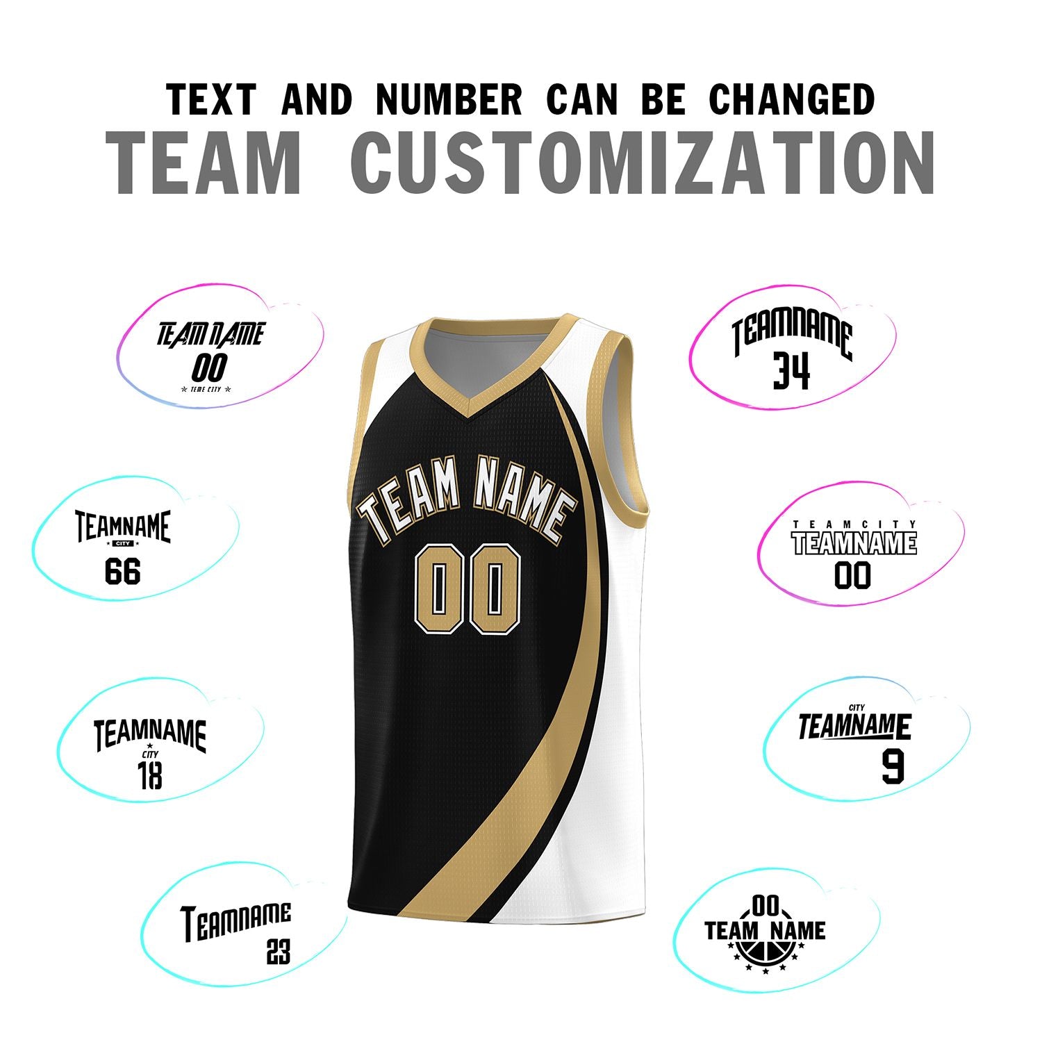 Custom Black Old Gold-White Color Block Sports Uniform Basketball Jersey