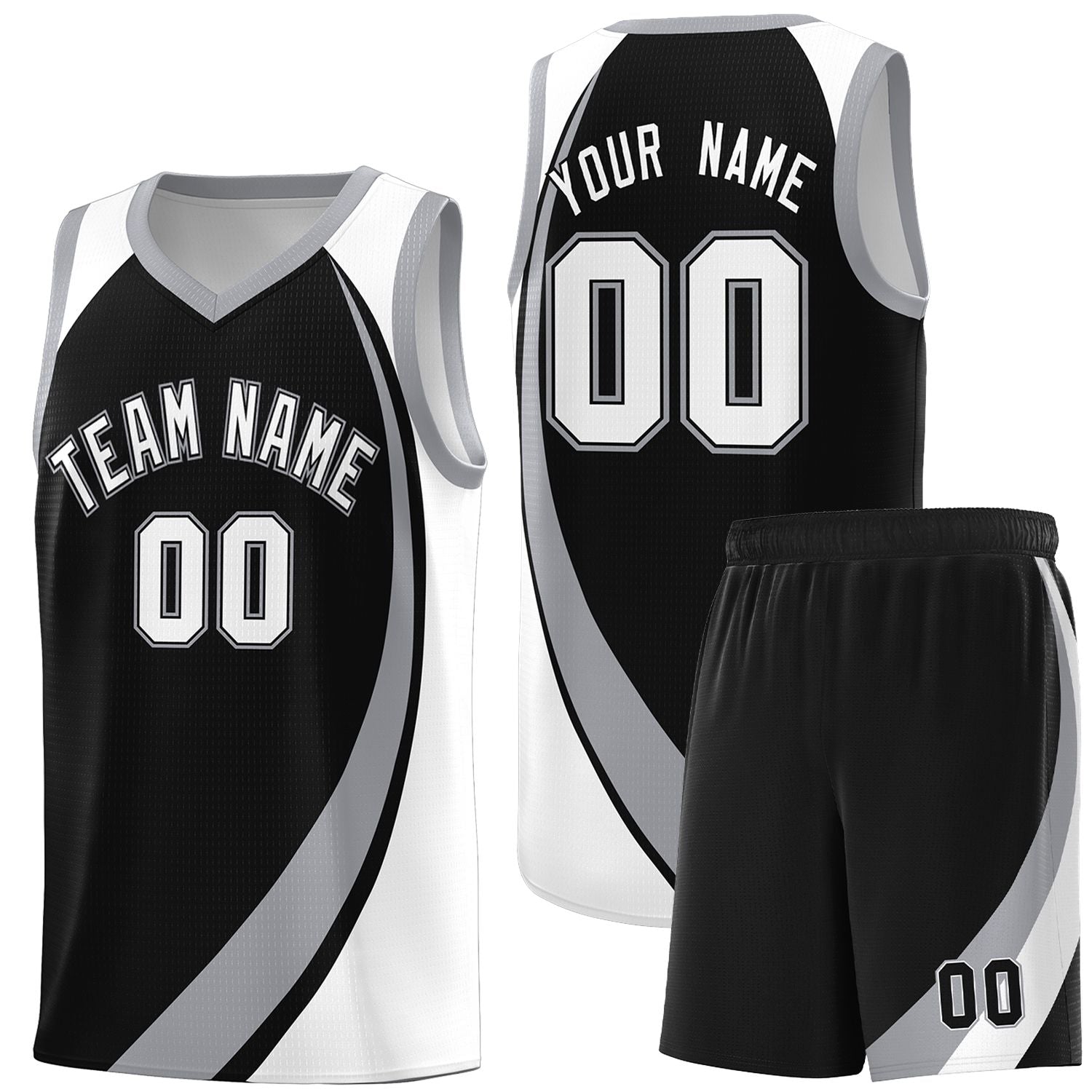 Custom Black Gray-White Color Block Sports Uniform Basketball Jersey