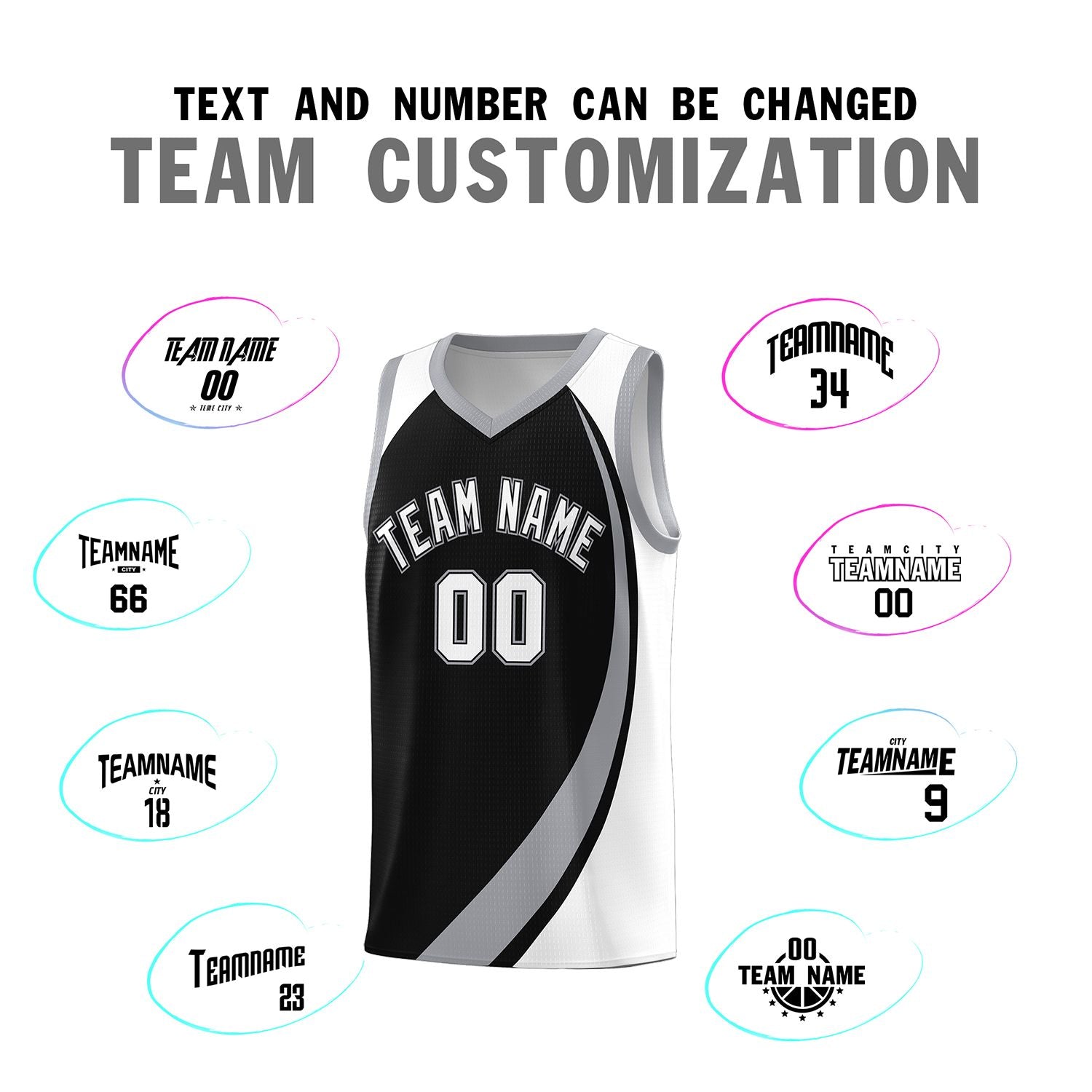 Custom Black Gray-White Color Block Sports Uniform Basketball Jersey