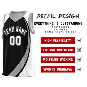 Custom Black Gray-White Color Block Sports Uniform Basketball Jersey