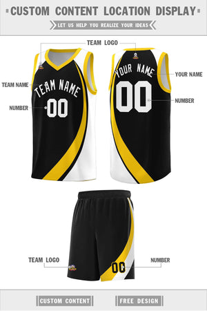 Custom Black Gold-White Color Block Sports Uniform Basketball Jersey