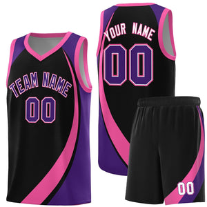 Custom Black Pink-Purple Color Block Sports Uniform Basketball Jersey