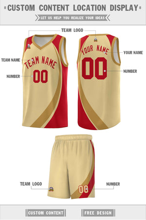 Custom Khaki Old Gold-Red Color Block Sports Uniform Basketball Jersey