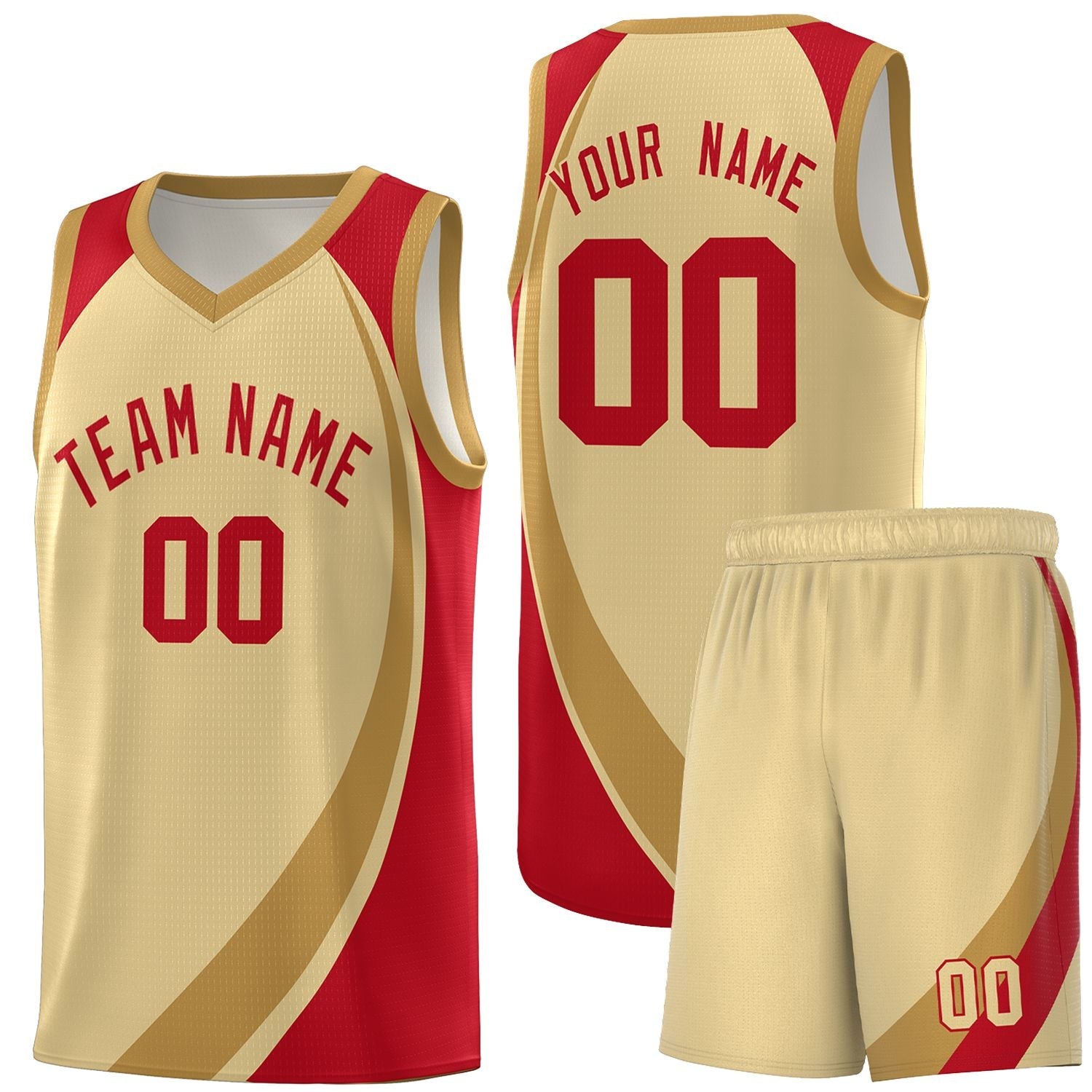 Custom Khaki Old Gold-Red Color Block Sports Uniform Basketball Jersey