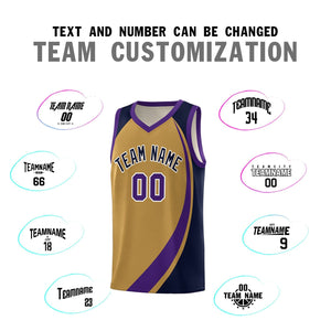 Custom Old Gold Purple-Navy Color Block Sports Uniform Basketball Jersey