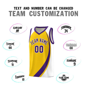 Custom Gold Purple-White Color Block Sports Uniform Basketball Jersey