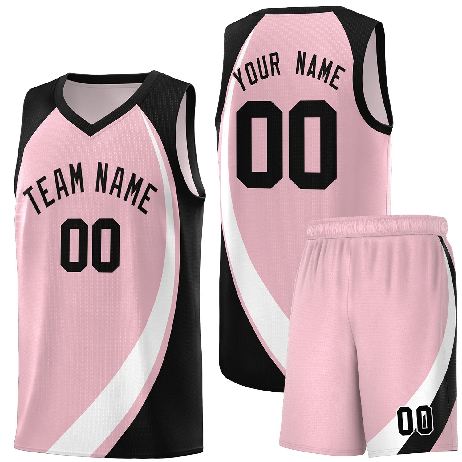 Custom Light Pink White-Black Color Block Sports Uniform Basketball Jersey