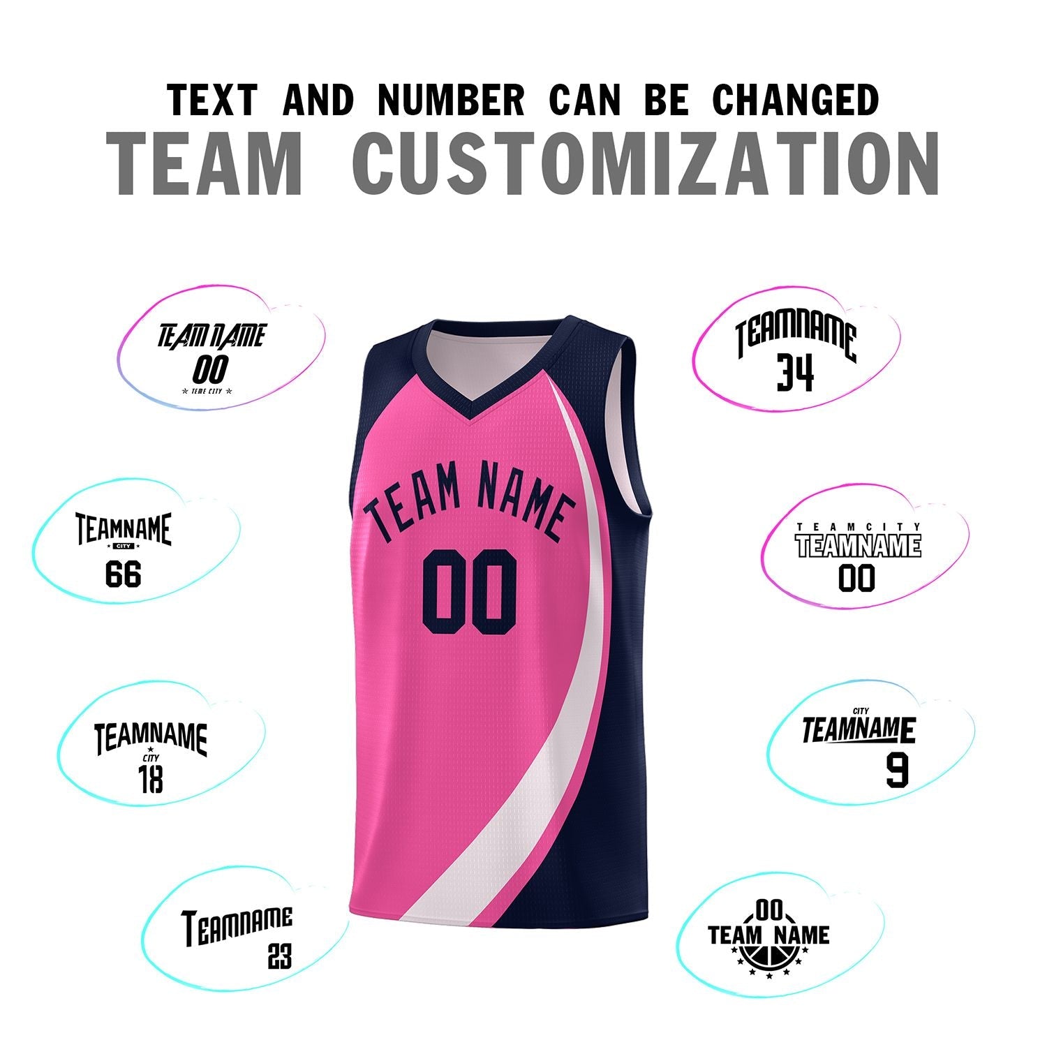 Custom Pink White-Navy Color Block Sports Uniform Basketball Jersey