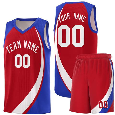 Custom Red White-Royal Color Block Sports Uniform Basketball Jersey