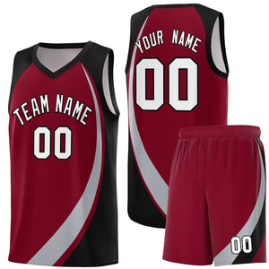 Custom Crimson Gray-Black Color Block Sports Uniform Basketball Jersey